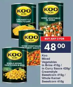 President Hyper Koo Mixed Vegetables in Brine/ in Curry Sauce/ Creamstyle Sweetcorn/ Whole Kernel Sweetcorn offer