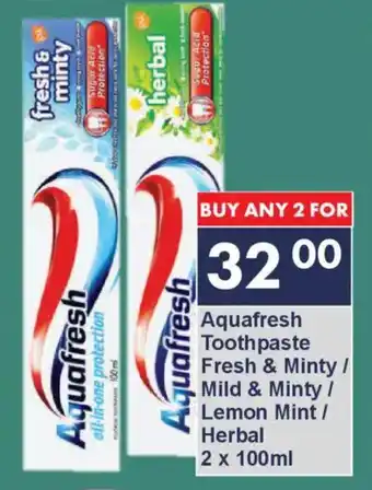 President Hyper Aquafresh Toothpaste Fresh & Minty/ Mild & Minty/ Lemon Mint/ Herbal offer