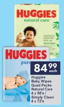 President Hyper Huggies Baby Wipes Quad Packs Natural Care/ Simply Cleen offer