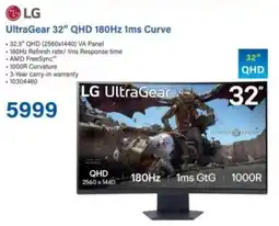 Incredible Connection LG UltraGear 32" QHD 180Hz 1ms Curve offer
