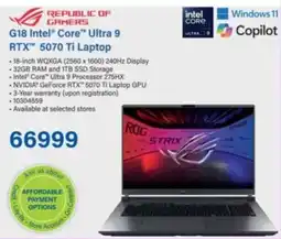 Incredible Connection Republic of Gamers G18 Intel Core Ultra 9 RTX 5070 Ti Laptop offer