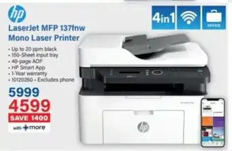Incredible Connection HP LaserJet MFP 137fnw Mono Laser Printer offer