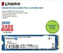 Incredible Connection Kingston 2000G NV3 M.2 2280 PCIe 4.0 NVMe SSD offer