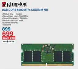 Incredible Connection Kingston 8GB DDR5 5600MT/s SODIMM NB offer