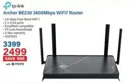 Incredible Connection Tp-link Archer BE230 3600Mbps WiFi7 Router offer