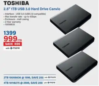 Incredible Connection TOSHIBA 2.5" 1TB USB 3.0 Hard Drive Canvio offer