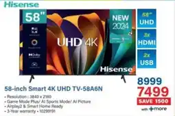Incredible Connection Hisense 58-inch Smart 4K UHD TV-58A6N offer