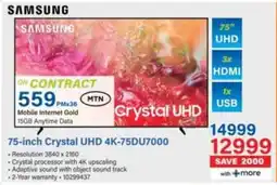 Incredible Connection Samsung 75-inch Crystal UHD 4K-75DU7000 offer