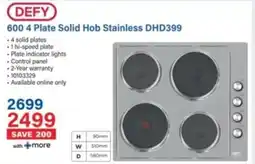 Incredible Connection DEFY 600 4 Plate Solid Hob Stainless DHD399 offer