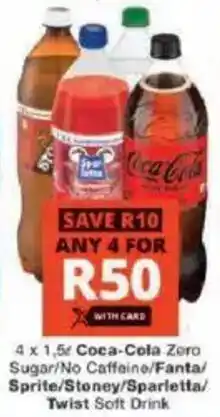 Checkers Coca-Cola Zero Sugar/ No Caffeine/ Fanta/ Sprite/ Stoney/ Sparletta/ Twist Soft Drink offer