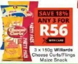 Checkers Willards Cheese Curls/ Flings Maize Snack offer