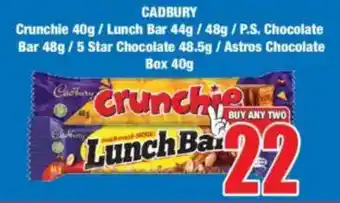 Boxer CADBURY Crunchie/ Lunch Bar/ P.S. Chocolate Bar/ 5 Star Chocolate/ Astros Chocolate Box offer