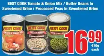 Boxer BEST COOK Tomato & Onion Mix/ Butter Beans In Sweetened Brine/ Processed Peas In Sweetened Brine offer