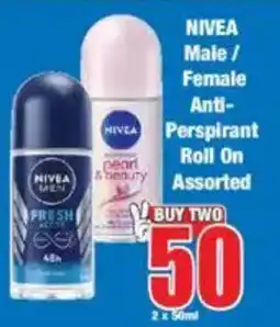Boxer NIVEA Male/ Female Anti- Perspirant Roll On Assorted offer