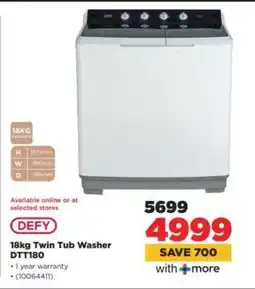 HiFi Corp Defy 18kg Twin Tub Washer DTT180 offer