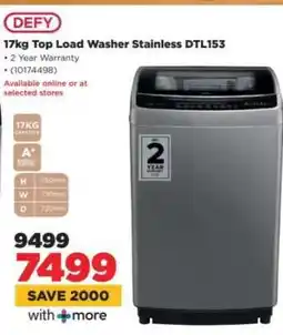 HiFi Corp Defy 17kg Top Load Washer Stainless DTL153 offer