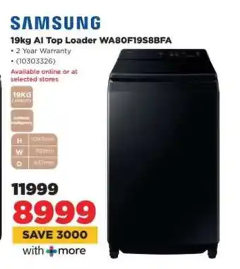 HiFi Corp Samsung 19kg AI Top Loader WA80F19S8BFA offer