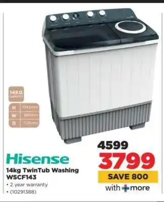 HiFi Corp Hisense 14kg TwinTub Washing WSCF143 offer