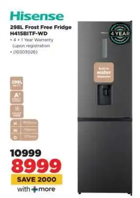 HiFi Corp Hisense 298L Frost Free Fridge H415BITF-WD offer