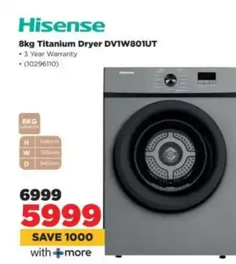 HiFi Corp Hisense 8KG Titanium Dryer DV1W801UT offer