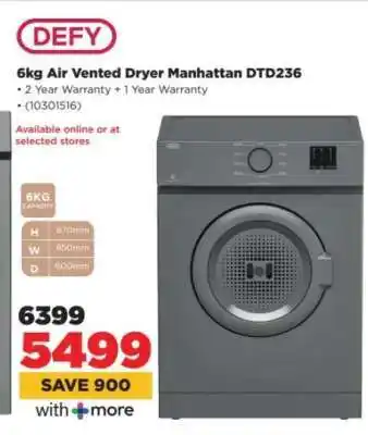HiFi Corp Defy 6kg Air Vented Dryer Manhattan DTD236 offer