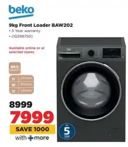 HiFi Corp Beko 9kg Front Loader BAW202 offer