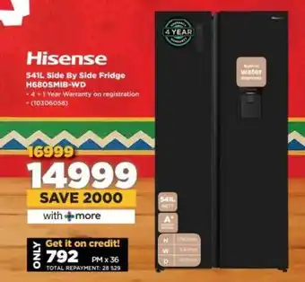 HiFi Corp Hisense 541L Side By Side Fridge H680SMIB-WD offer