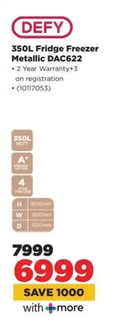 HiFi Corp DEFY 350L Fridge Freezer Metallic DAC622 offer