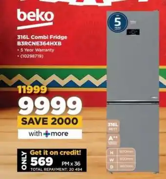 HiFi Corp Beko 316L Combi Fridge B3RCNE364HXB offer