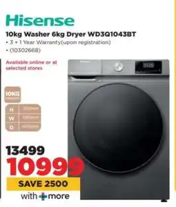 HiFi Corp Hisense 10kg Washer 6kg Dryer WD3Q1043BT offer