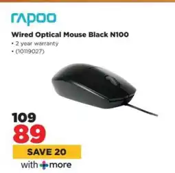 HiFi Corp Rapoo Wired Optical Mouse Black N100 offer