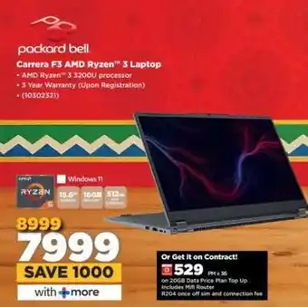 HiFi Corp Packard Bell Carrera F3 AMD Ryzen 3 Laptop offer