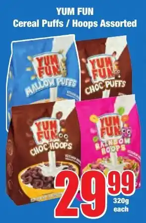 Boxer Superstores YUM FUN Cereal Puffs/ Hoops Assorted offer