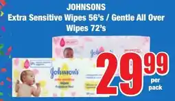 Boxer Superstores JOHNSONS Extra Sensitive Wipes/ Gentle All Over Wipes offer