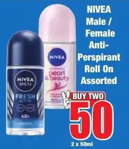 Boxer Superstores NIVEA Male/ Female Anti-Perspirant Roll On Assorted offer