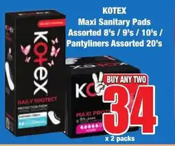 Boxer Superstores KOTEX Maxi Sanitary Pads Assorted/ Pantyliners Assorted offer
