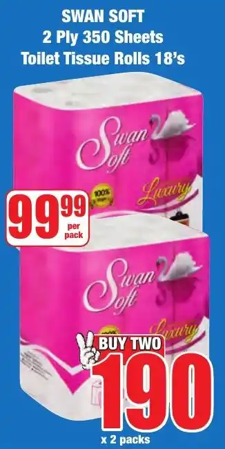Boxer Superstores SWAN SOFT 2 Ply 350 Sheets Toilet Tissue Rolls offer
