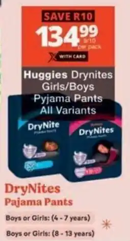 Checkers Hyper Huggies Drynites Girls/ Boys Pyjama Pants offer