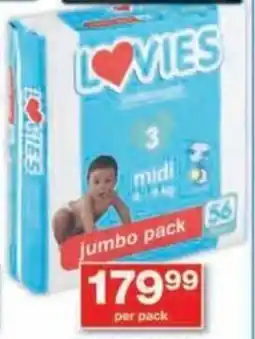 Checkers Hyper Lovies Jumbo Pack Premium Disposable Nappies offer