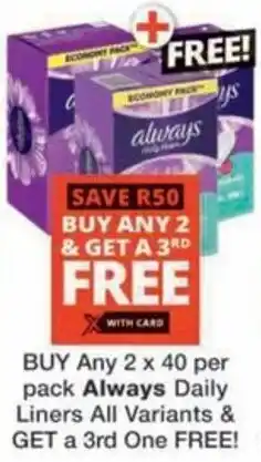 Checkers Hyper Always Daily Liners All Variants offer