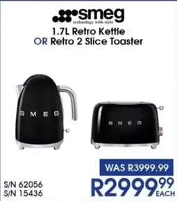 Hirsch's SMEG Retro Kettle OR Retro 2 Slice Toaster offer