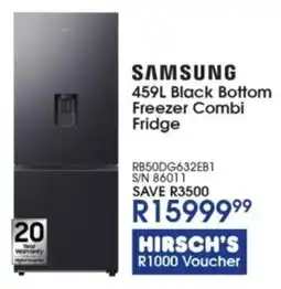 Hirsch's SAMSUNG Black Bottom Freezer Combi Fridge offer
