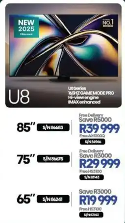 Hirsch's Hisense 65" U8 Series 165HZ Game Mode Pro offer