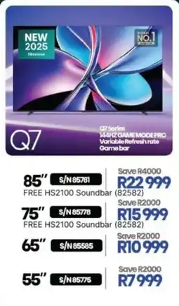 Hirsch's Hisense 75" Q7 Series 144HZ Game Mode Pro offer