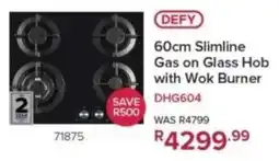 Hirsch's DEFY 60cm Slimline Gas on Glass Hob with Wok Burner offer