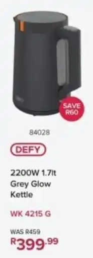Hirsch's DEFY 2200W Grey Glow Kettle offer