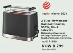Hirsch's Bosch 2 Slice MyMoment Compact toaster, 950W, Black offer