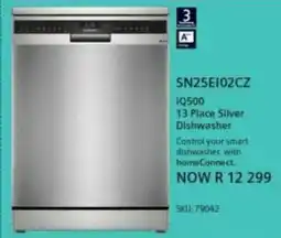 Hirsch's Siemens iQ500 13 Place Silver Dishwasher offer