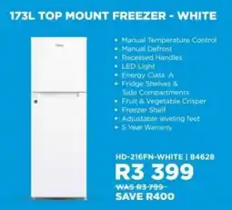 Hirsch's Midea top mount freezer white offer