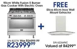 Hirsch's ELBA 90cm White Fusion 5 Burner Gas Cooker With Electric Oven offer